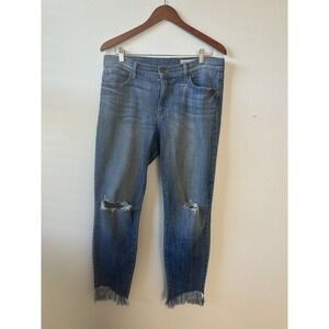 Pistola Distressed Shark Bite Raw Edge Hem Stretch Denim Skinny Jeans 30